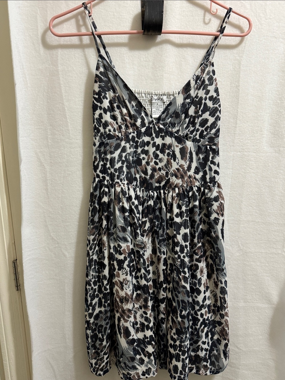 Pinky Black White and Brown Leopard Print Spaghetti Strap Dress